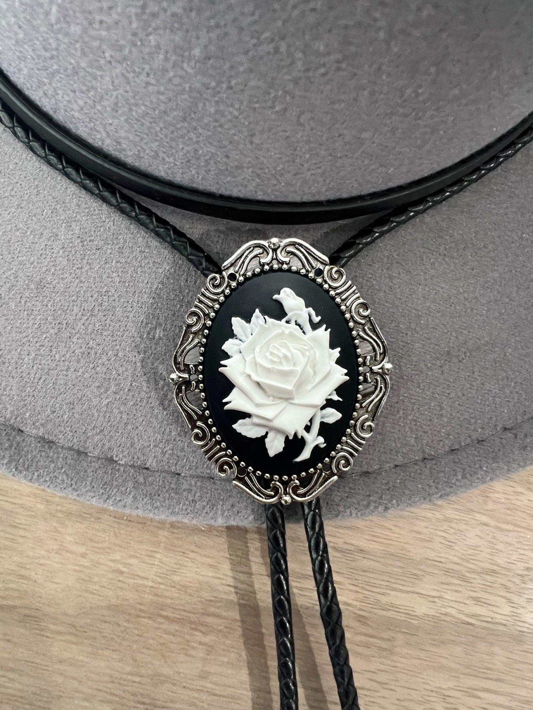 Rose bolo tie - Western Gifts for Her Bolo Tie - Indian Leather Western Wedding Necktie Mens Necklace Bola with Cabochon Rodeo