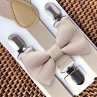 Biscotti Bow Tie for Wedding Bowtie & Suspenders, Tan Bow Tie for Ring Bearer or Mens Ties, Champagne Boys Bow Tie Suspenders Wedding Outfit