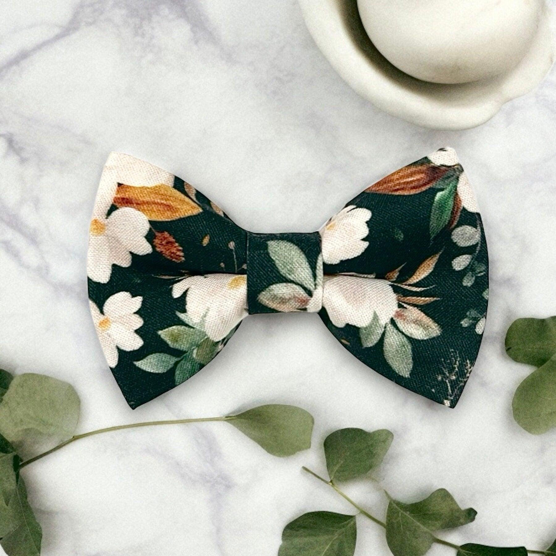 Emerald Green Floral Bow Tie, Green Floral Tie for Green Weddings, Bowties Ring Bearer Gift and Groomsmen, Rustic Boho Wedding Accessories