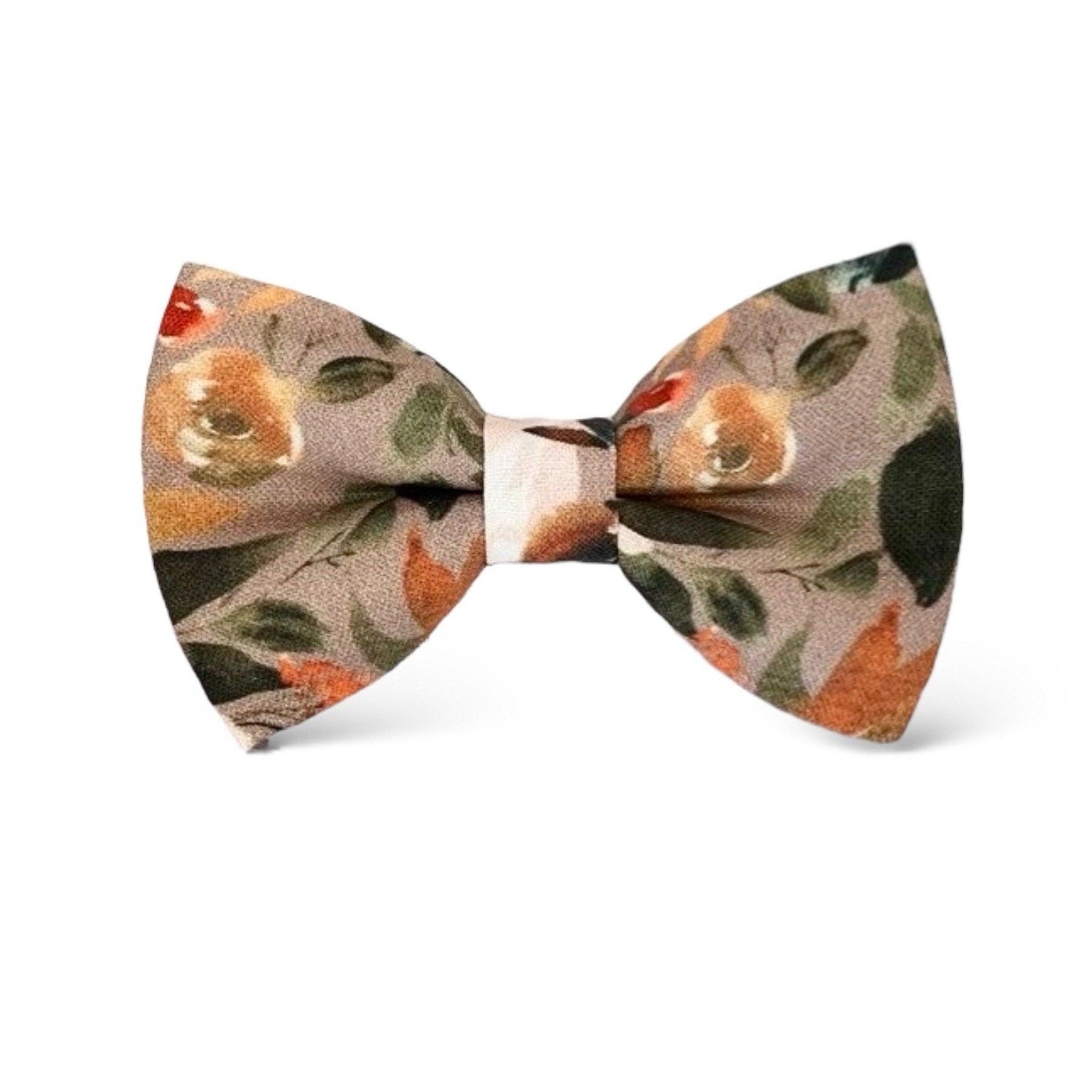 Taupe Orange Floral Necktie, Burnt Orange Bowtie, Bowties for Bohemian Wedding Accessories, Hanky Pocket Square for Mens Ties, Mens Gift