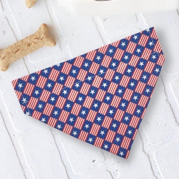 Red white and blue Stars and Stripes dog bandana on a white background