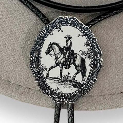 Bolo Tie Western Cowboy- Black & White and Silver