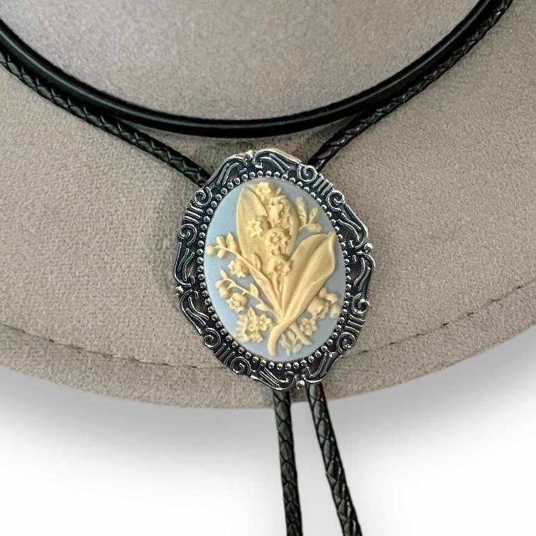 Silver Bolo Tie - Lily of the Valley in Light Blue