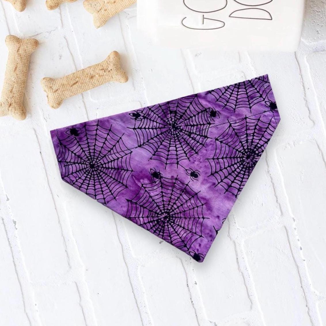 Purple Halloween Spiderweb Dog Bandana or Cat Bandana- slip on over the collar