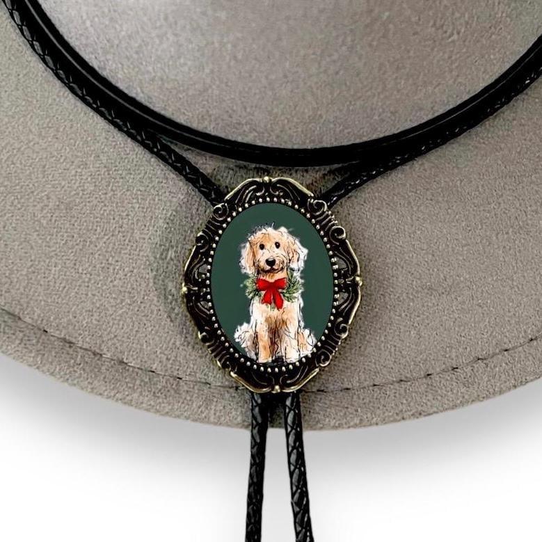 Christmas Dog Bolo tie for men groomsmen and wedding.