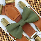 Olive green Men’s Bow Tie & cognac Brown Suspenders Set for wedding