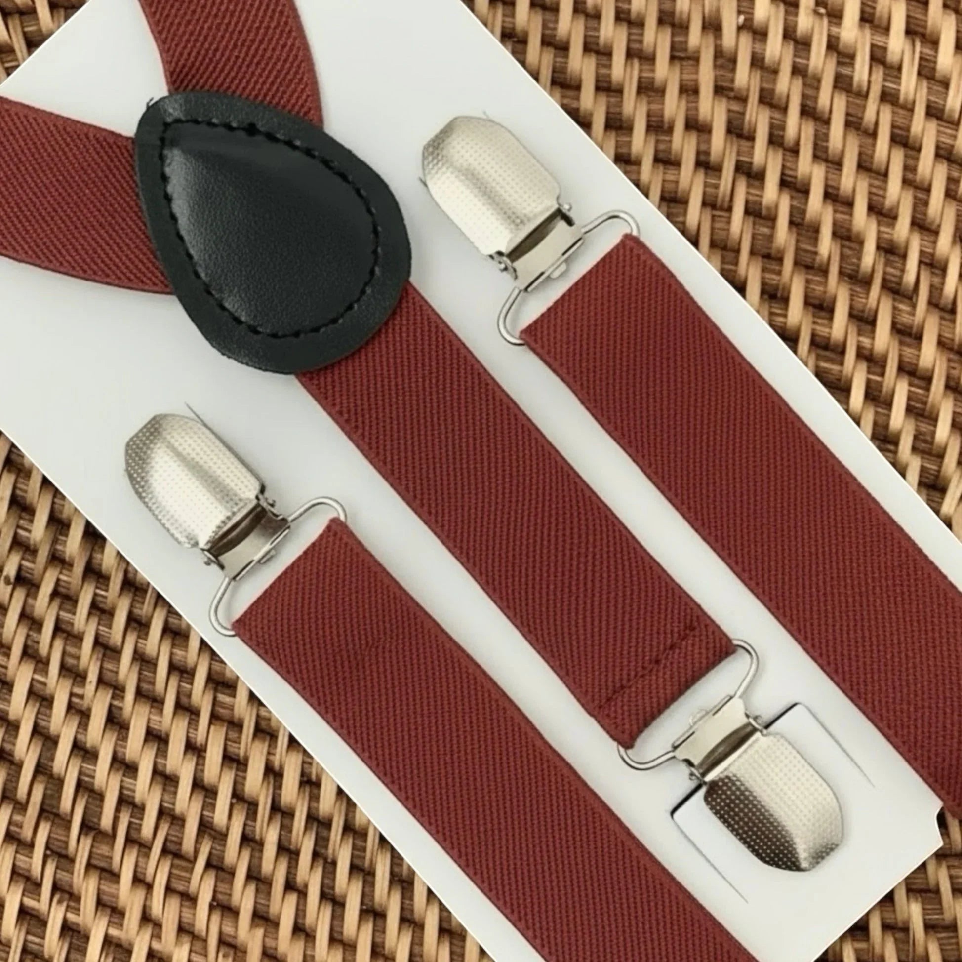 Terracotta suspenders for groomsmen, wedding and ring bearer outfits.