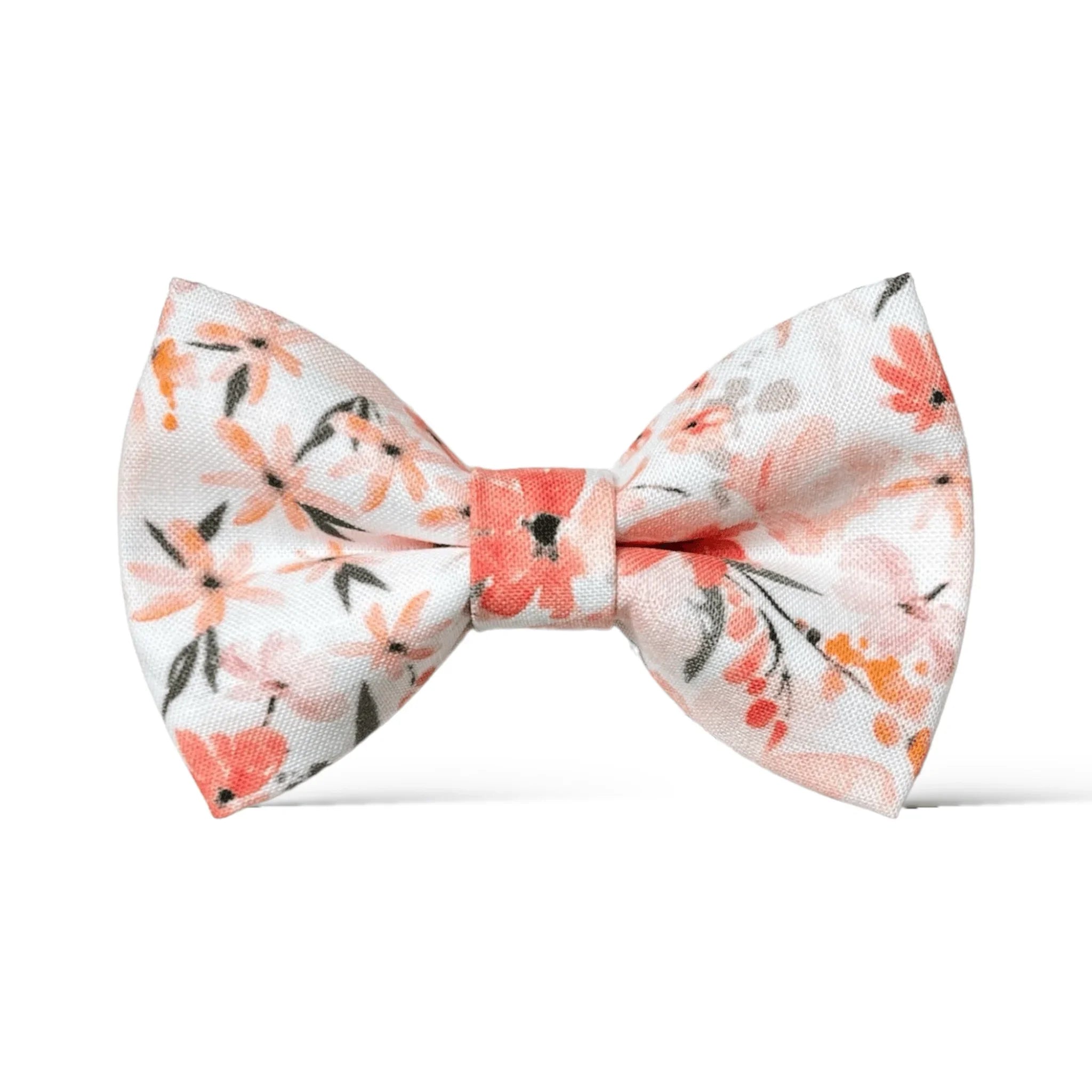 Peach floral bow tie for men, toddlers and kids handmade in the USA and pre-tied, for wedding, groomsmen and ring bearer.