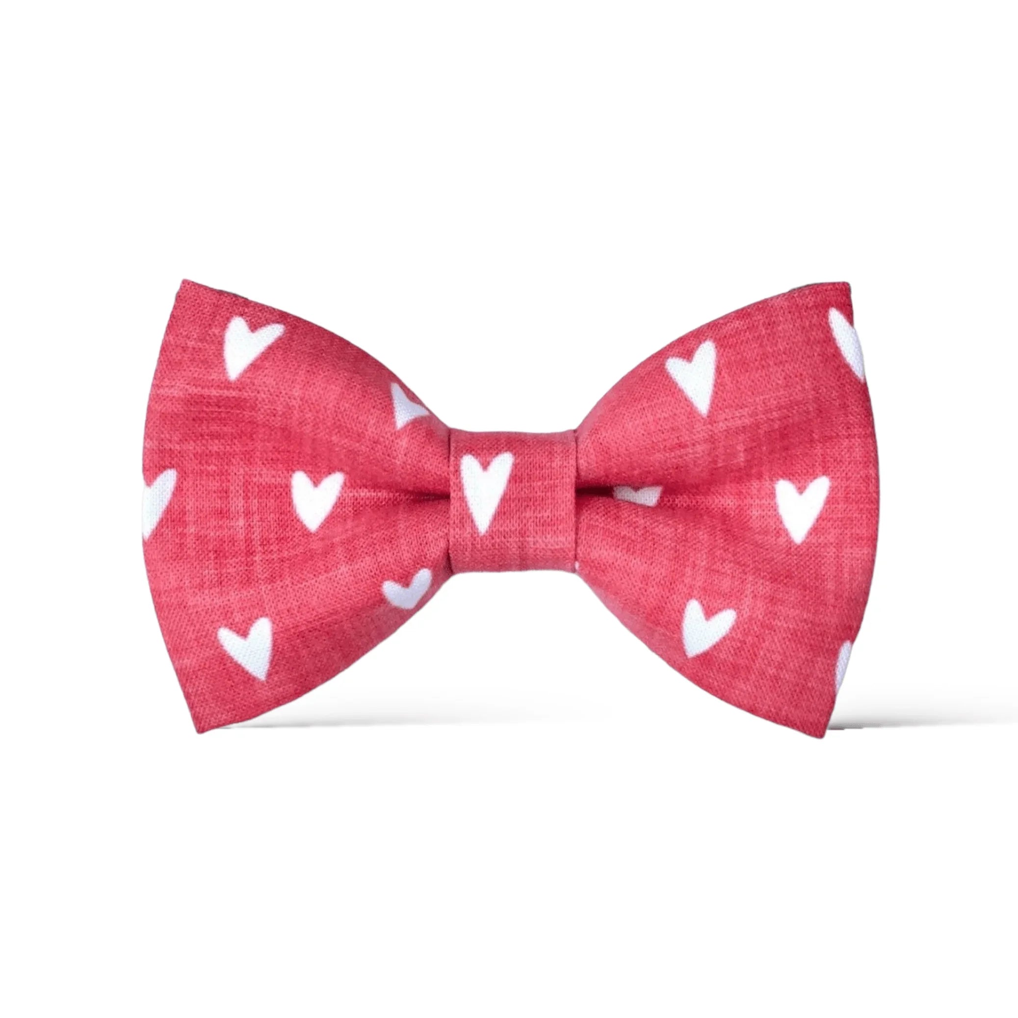 Red bow tie with white hearts for Valentines Day for men and boys.