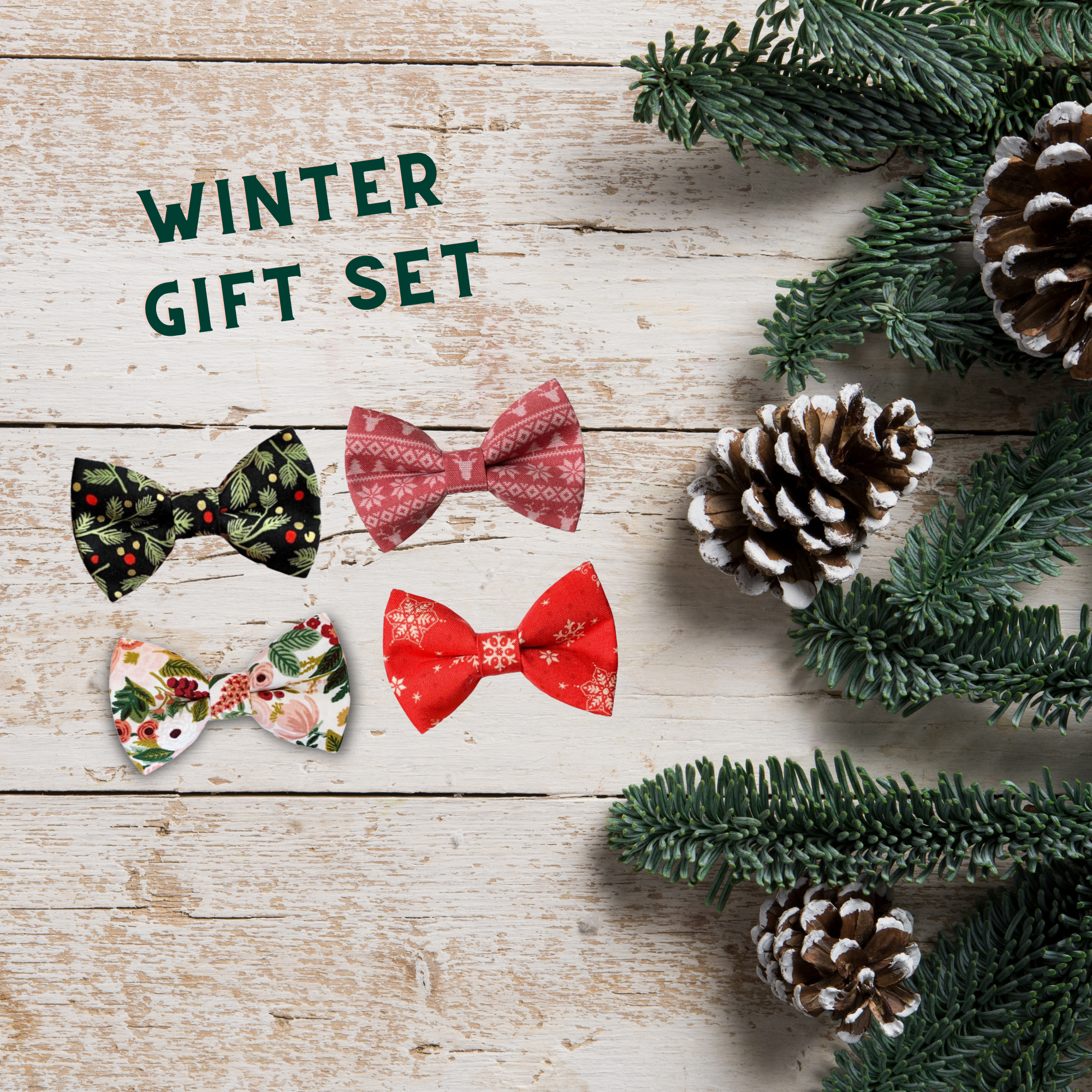 Winter Dog Bow Tie or Cat Bow Tie Gift Set