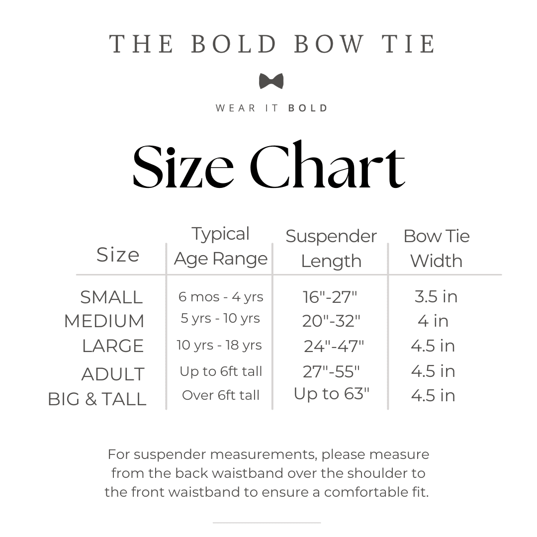 Size chart for Dark Brown Leather Suspenders vegan showing sizes and measurements.