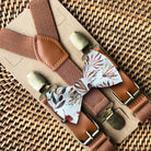 Autumn floral bow tie and cognac brown suspenders.