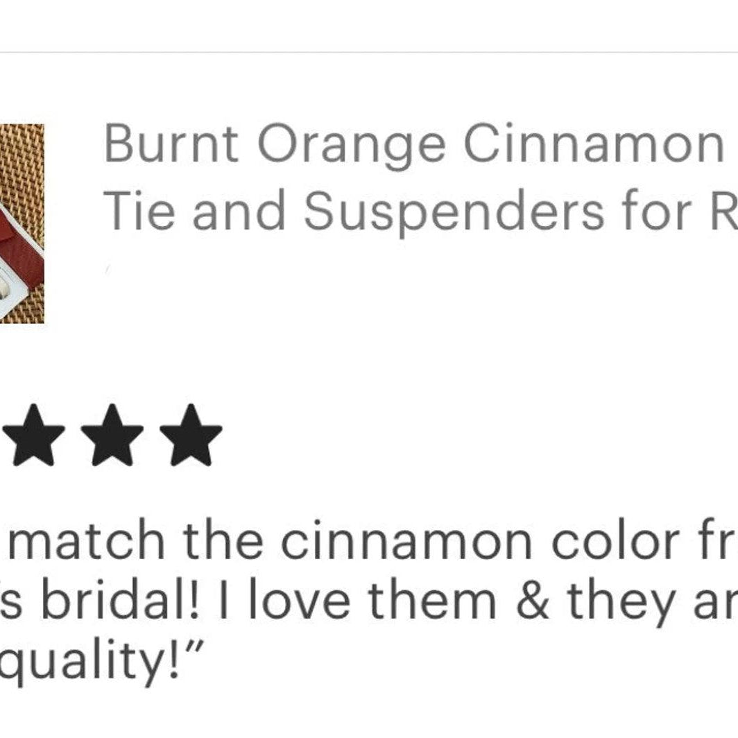 5 Stars social proof for cinnamon bow tie and suspenders set.