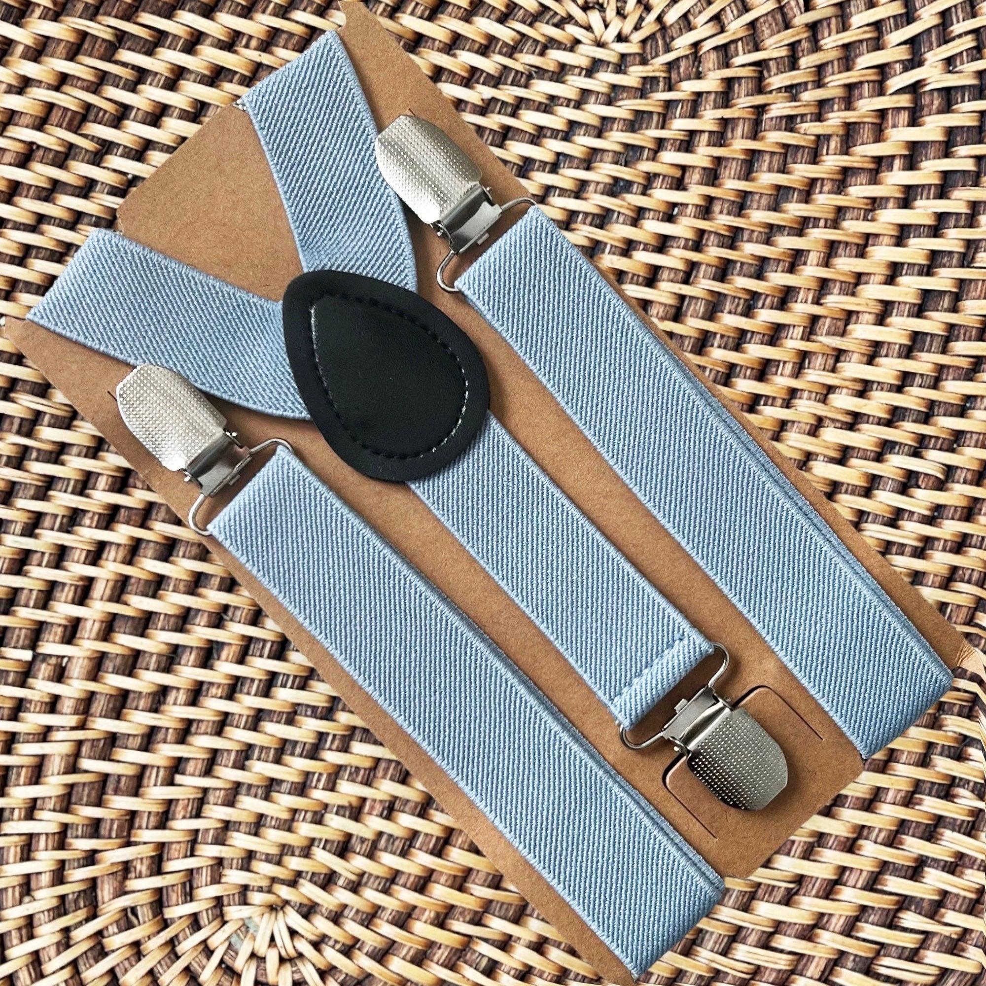 Dusty blue suspenders for men, toddlers and kids handmade in the USA and pre-tied, for wedding, groomsmen and ring bearer.