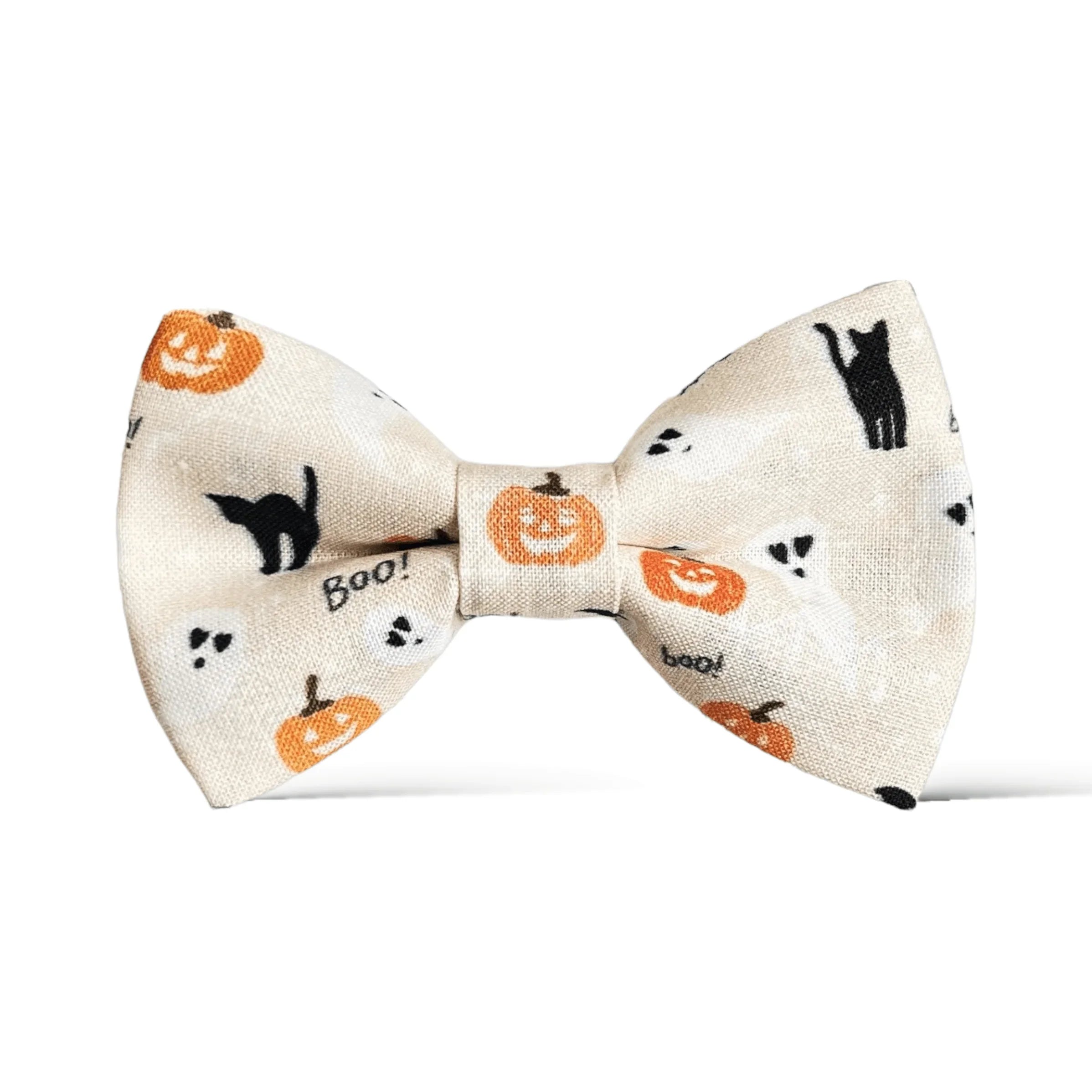 Size chart for pre-tied bow ties from The Bold Bow Tie detailing measurements across three sizes. Small is 3.5 inches wide and recommended for ages 6 months to 5 years. Medium is 4 inches wide and recommended for ages 6 to 12 years. Large is 4.5 inches wide and recommended for ages 13 years and up. Visual icons illustrate the relative sizes with horizontal arrows showing that width is measured from wingtip to wingtip. Bottom text notes that all bow ties are pre-tied and ready to add to your outfit.