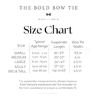 Size chart for bow ties and suspenders