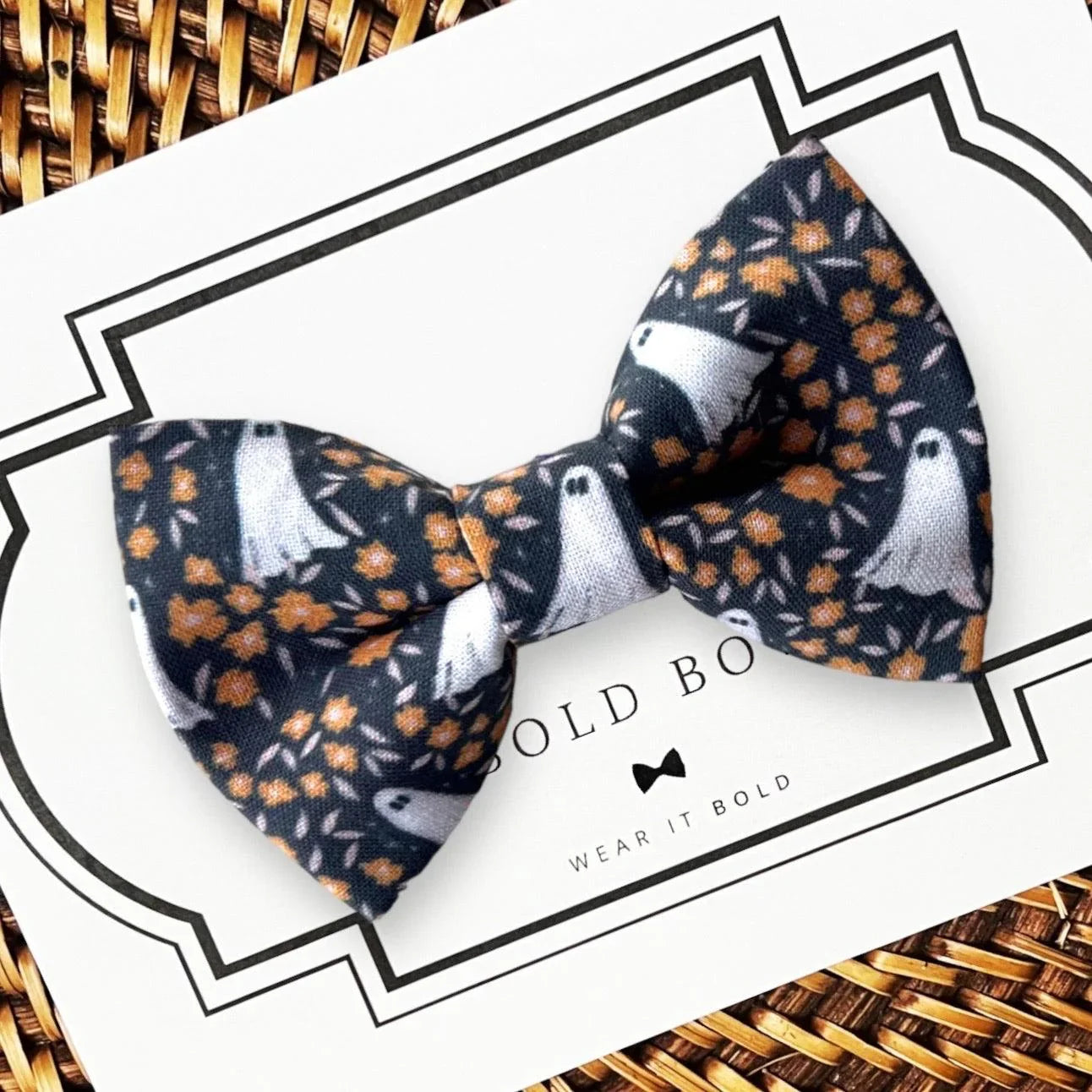 halloween dog bow tie with ghosts and flowers