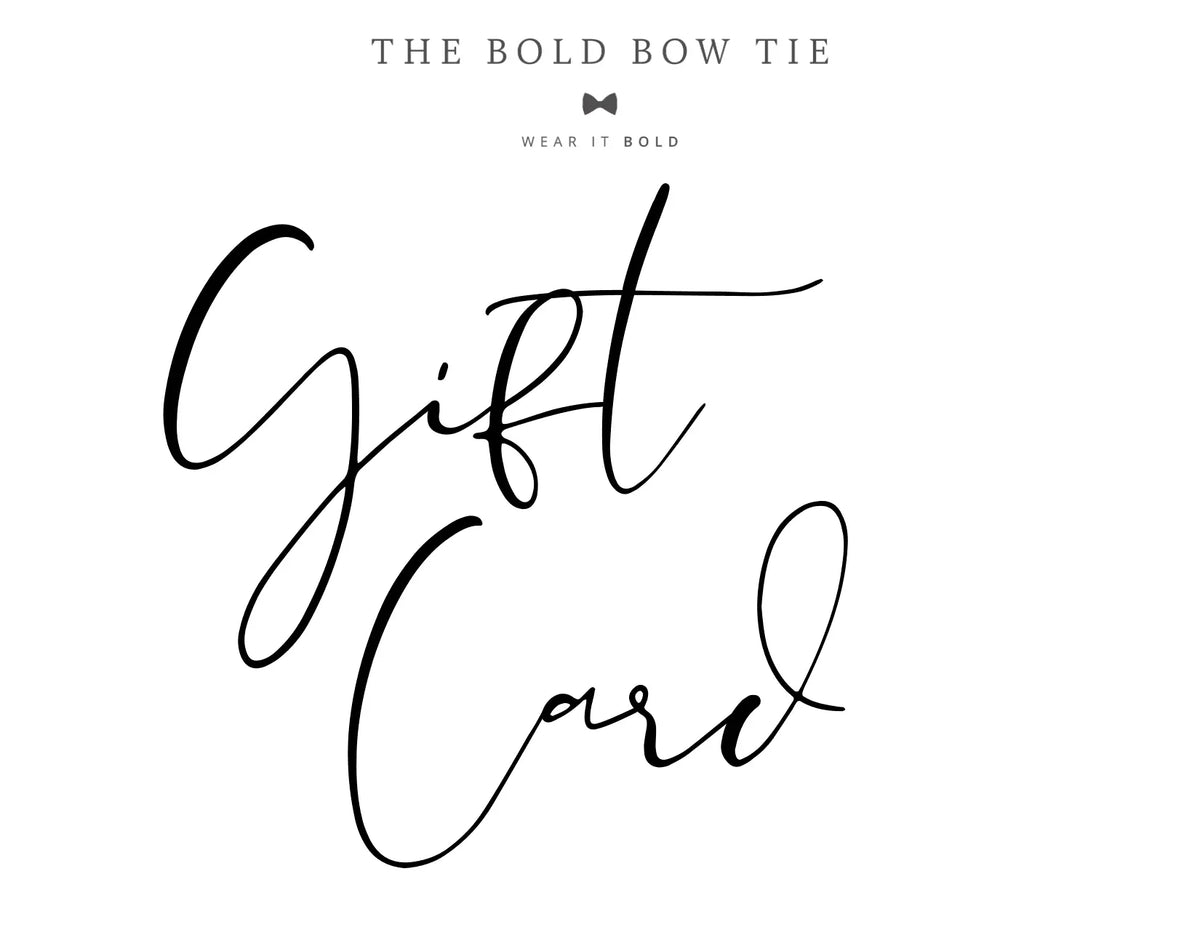 The Bold Bow Tie E-Gift Card featuring a large script Gift on a white background with a small bow tie icon above.