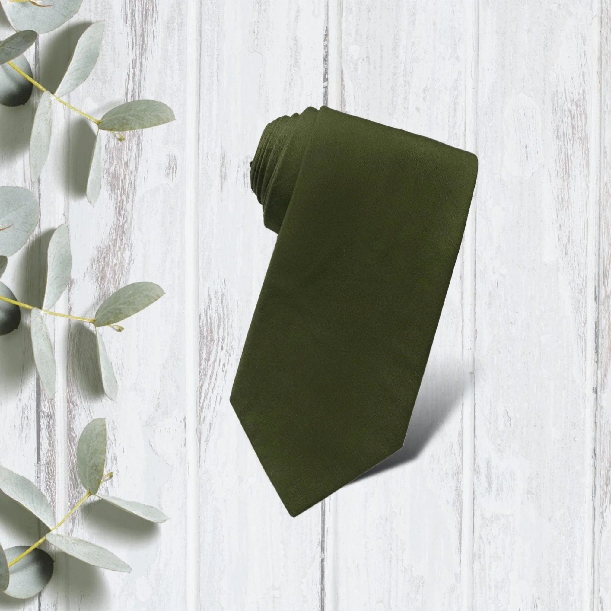 Olive green men’s tie for wedding.