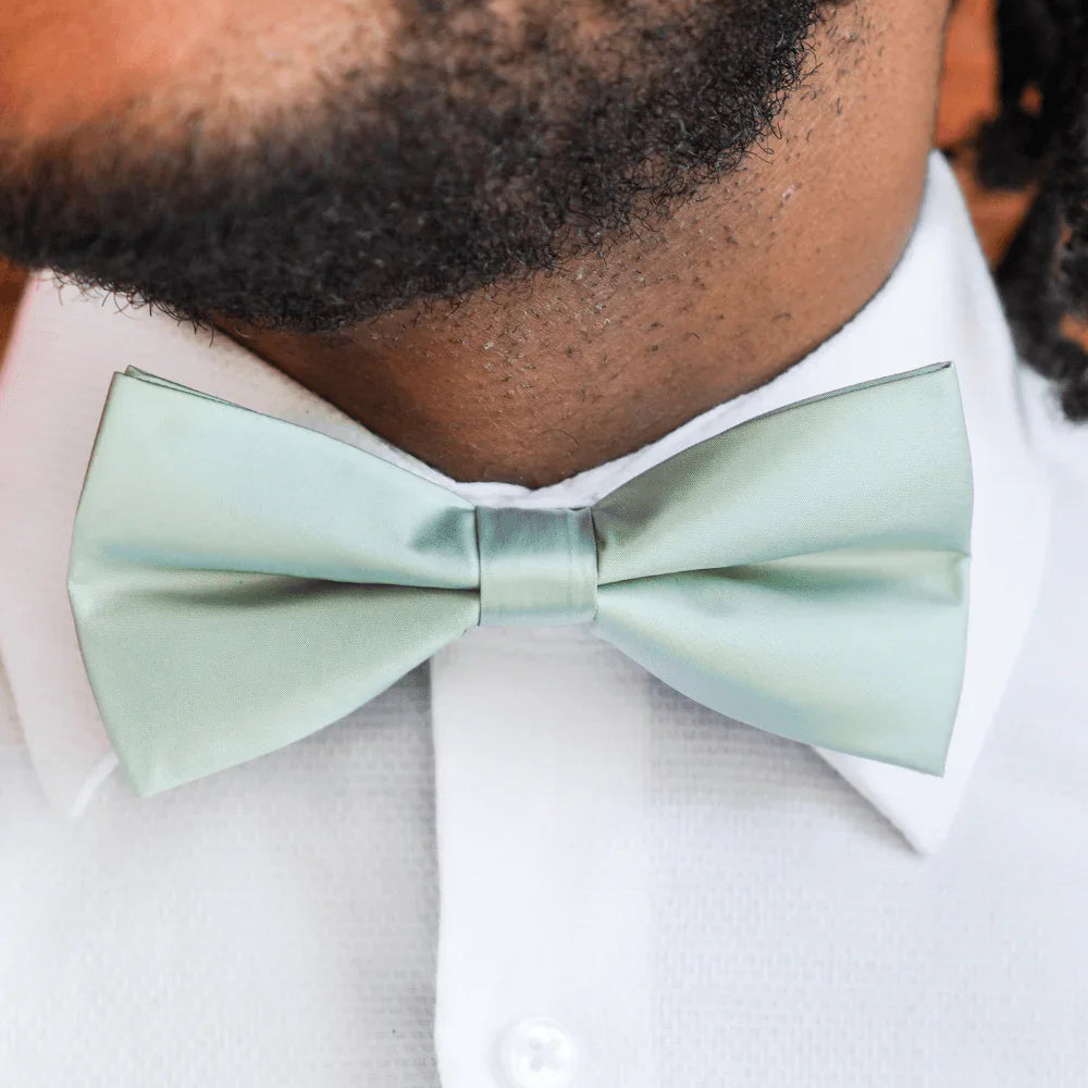Sage green bow tie for men, toddlers and kids handmade in the USA and pre-tied, for wedding, groomsmen and ring bearer.