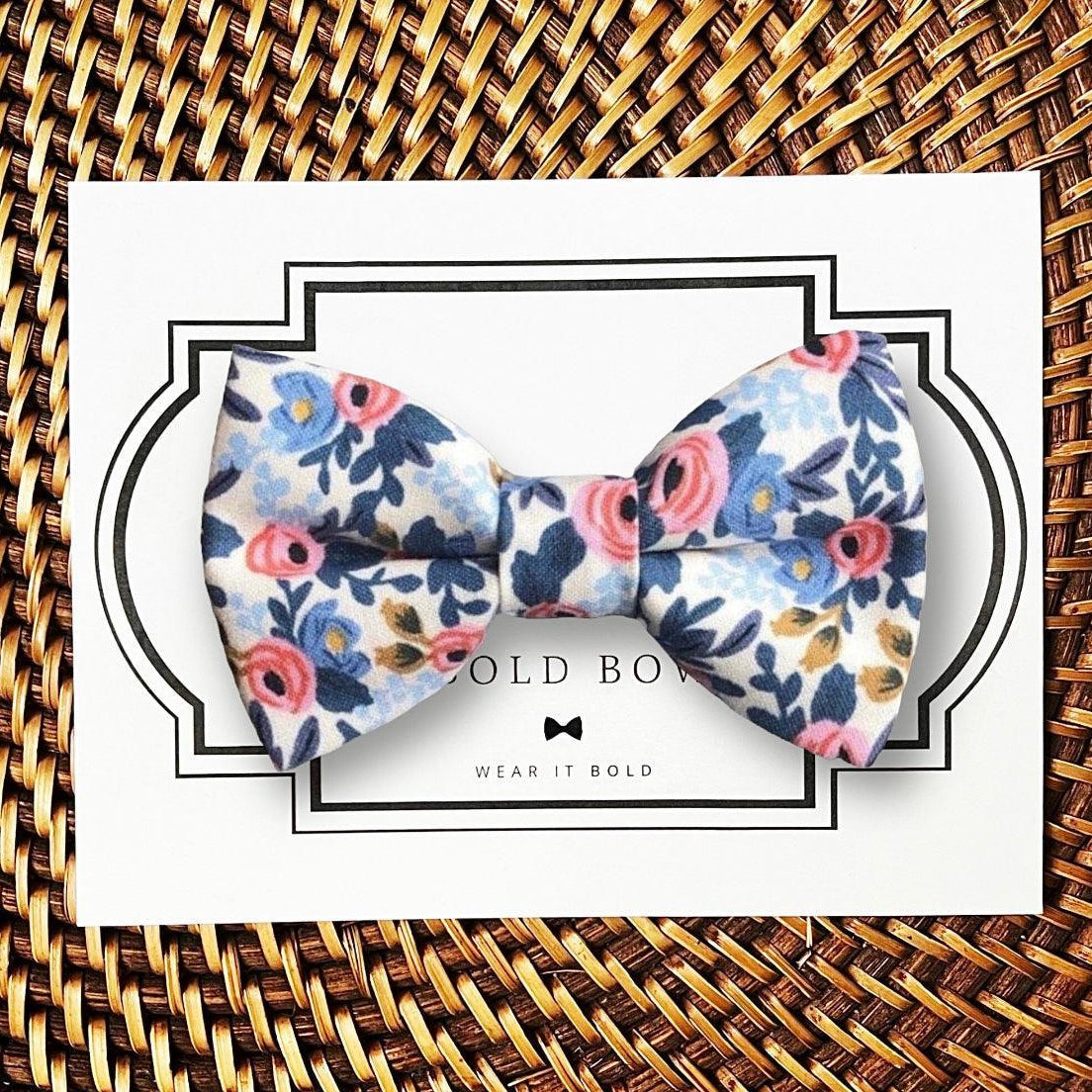 Floral dog bow tie for wedding dog collar accessory or spring or summer dog bowtie.