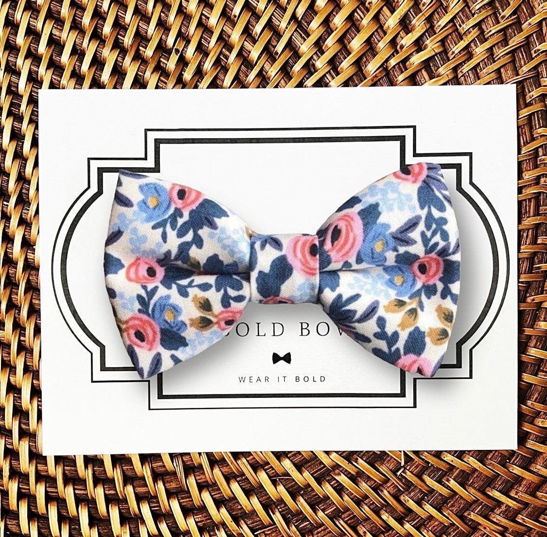Floral dog bow tie for wedding dog collar accessory or spring or summer dog bowtie.