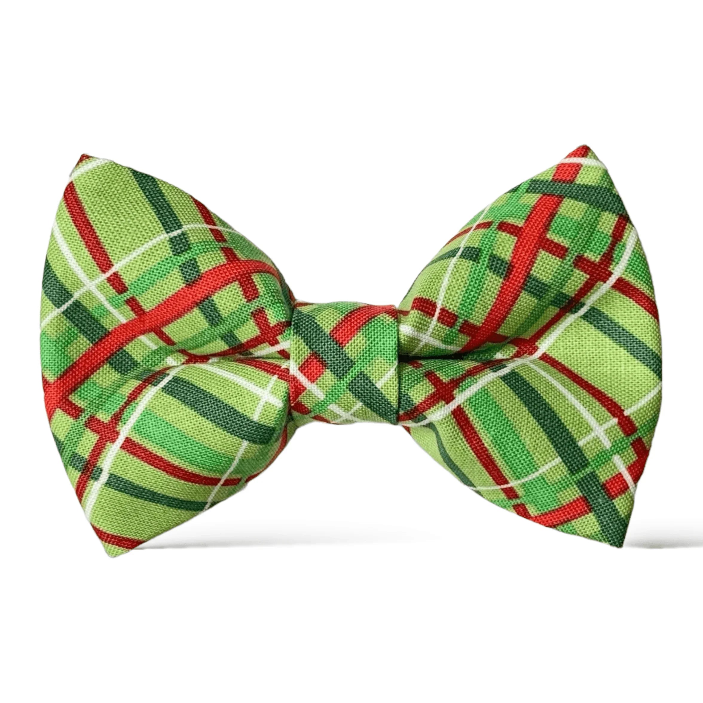 Christmas Green and red plaid bow tie on a white background