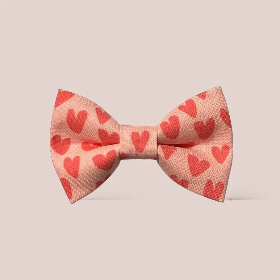 Pink Valentines Day hair bow with hearts.