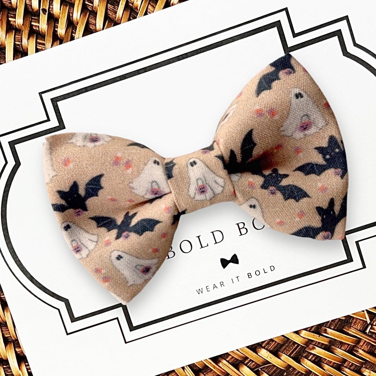 Halloween Dog Bow Tie or Cat Bow Tie- Neutral Trick Or Treat Ghosts for Dog Collar or Cat Collar