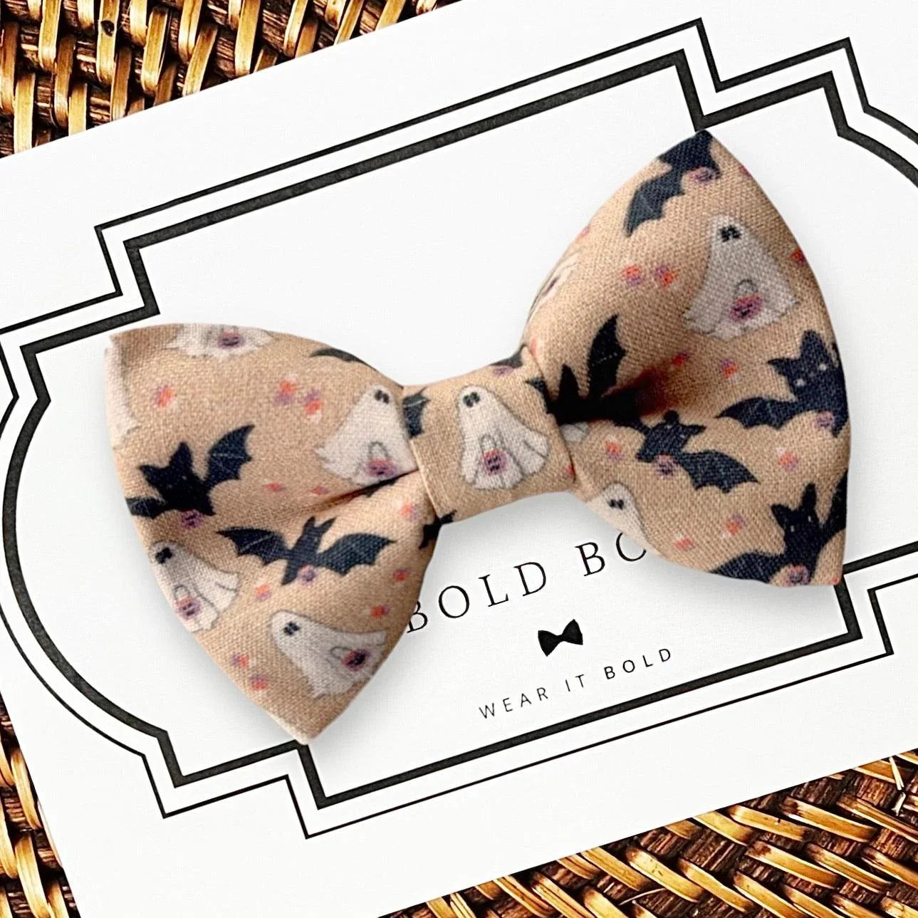 Halloween Dog Bow Tie or Cat Bow Tie- Neutral Trick Or Treat Ghosts for Dog Collar or Cat Collar