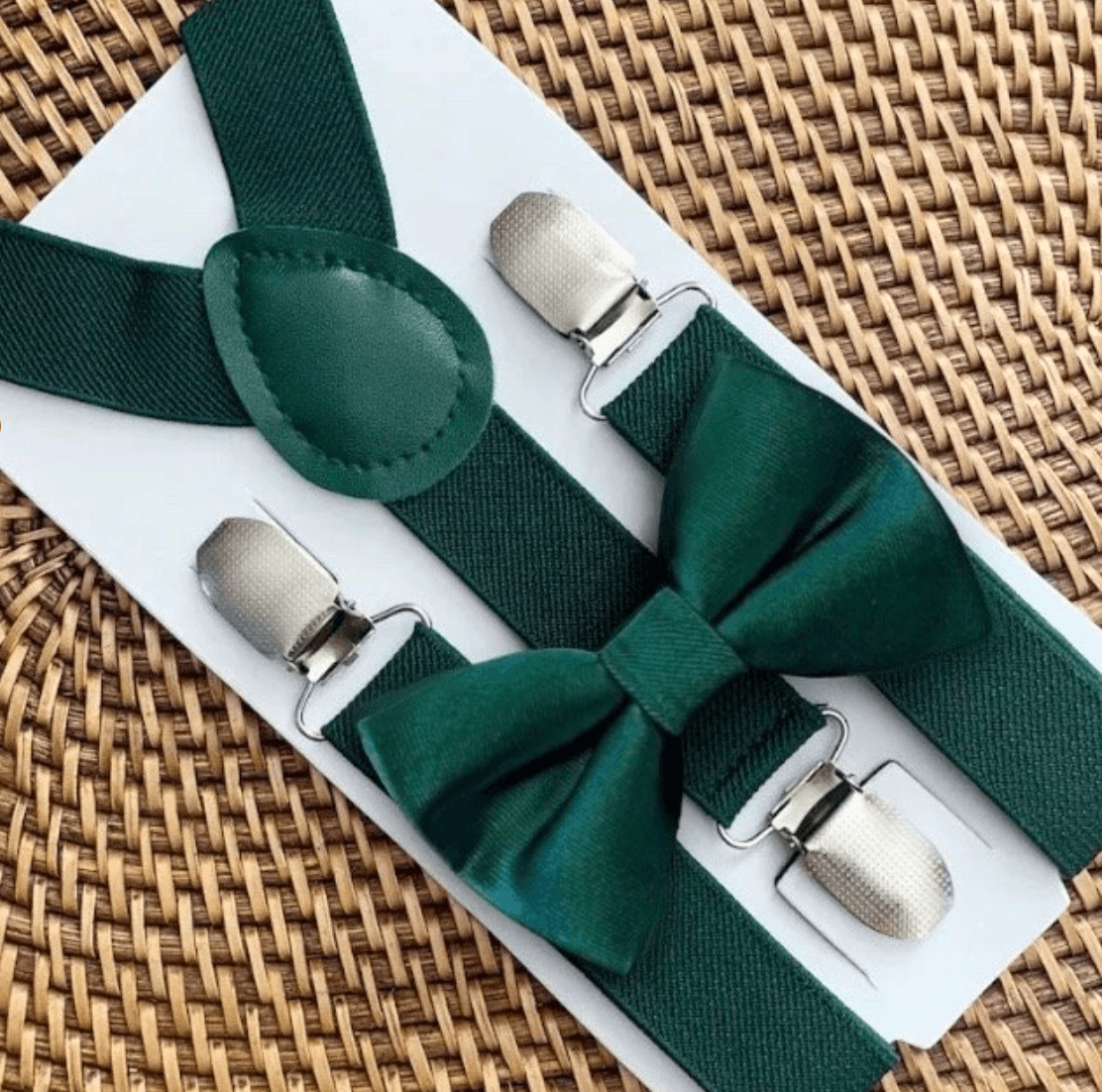Emerald Green Bow Tie & Emerald Green Suspender Set for wedding, groomsmen and ring bearer
