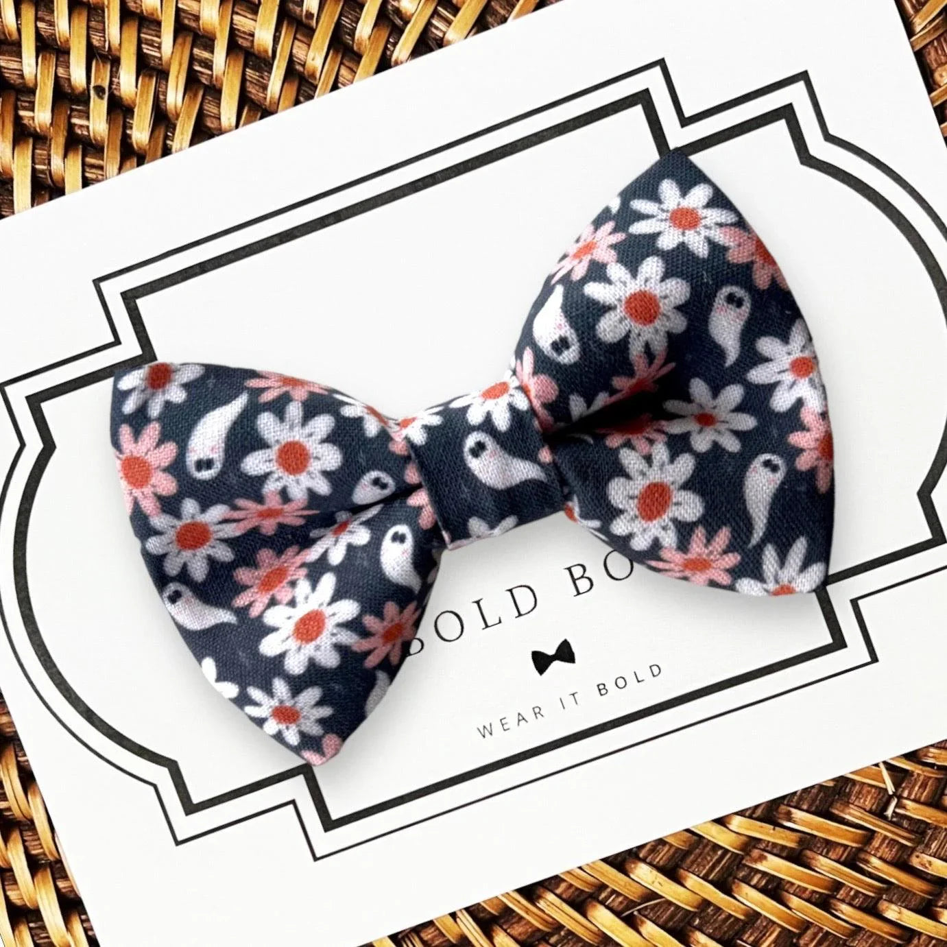 Halloween dog bow tie with ghosts and flowers