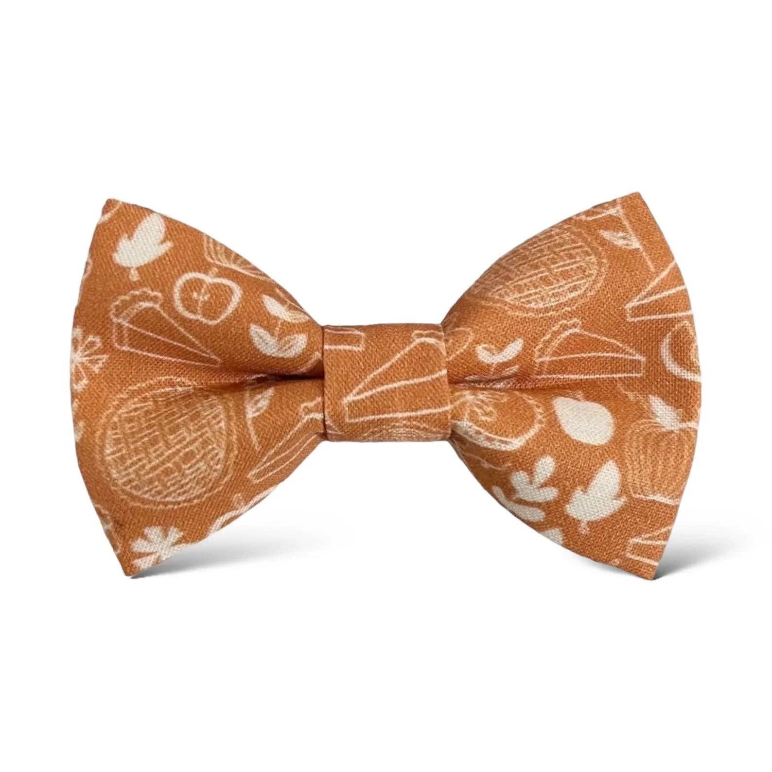 Burnt orange bow tie with white flowers
on a white background