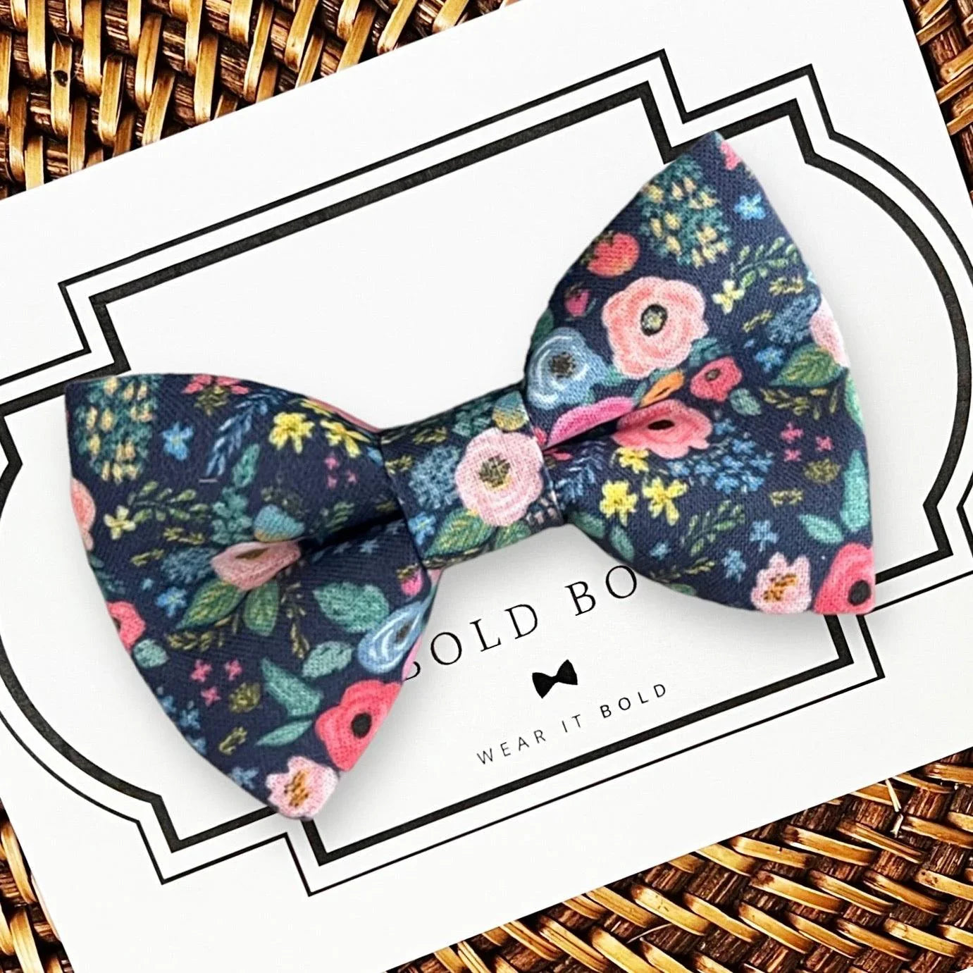 Navy Garden Floral Dog bow tie or Cat bow tie for pet bowtie collar for wedding.
