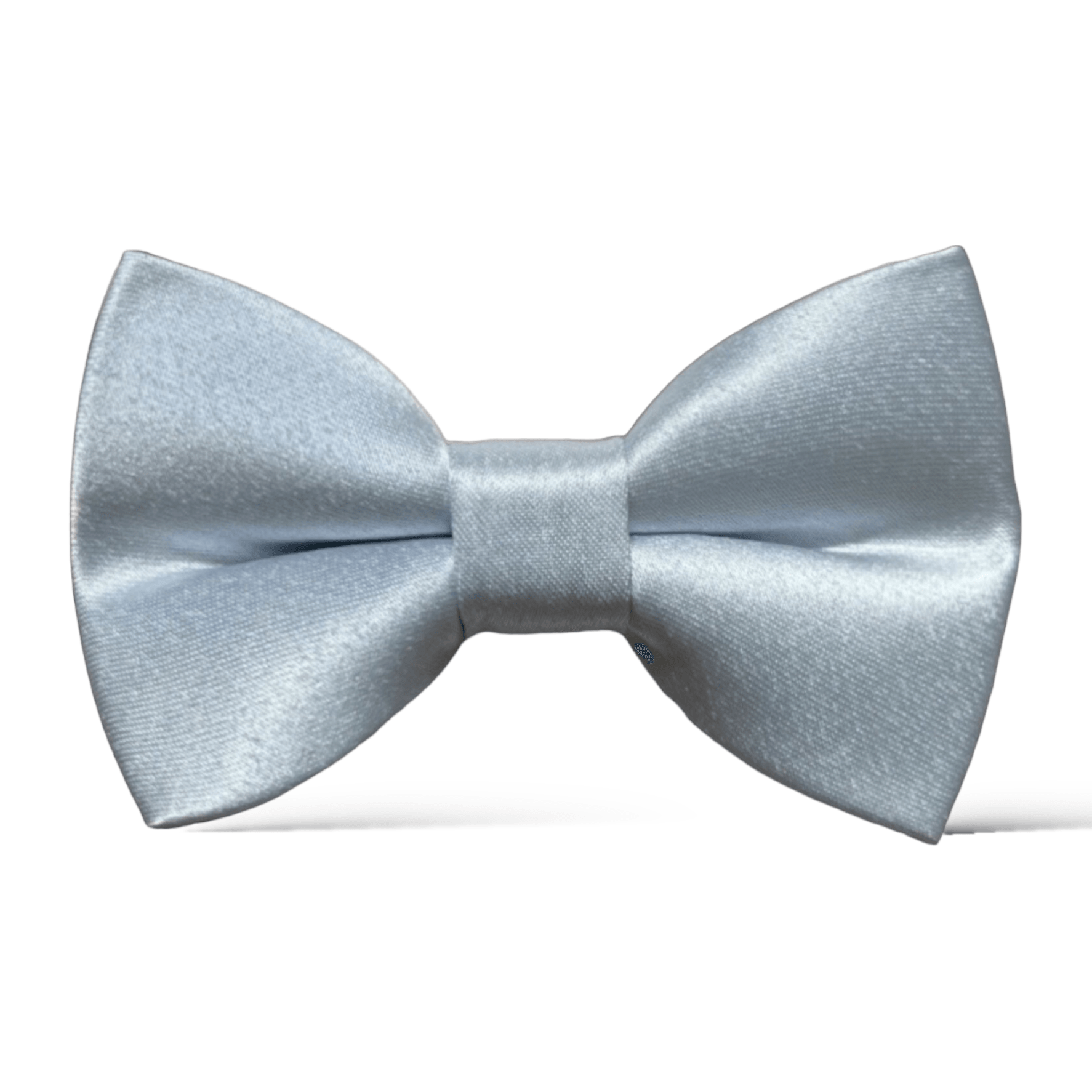 Dusty Blue Bow Tie in Satin for weddings, groomsmen and ring bearers surrounded outfits.