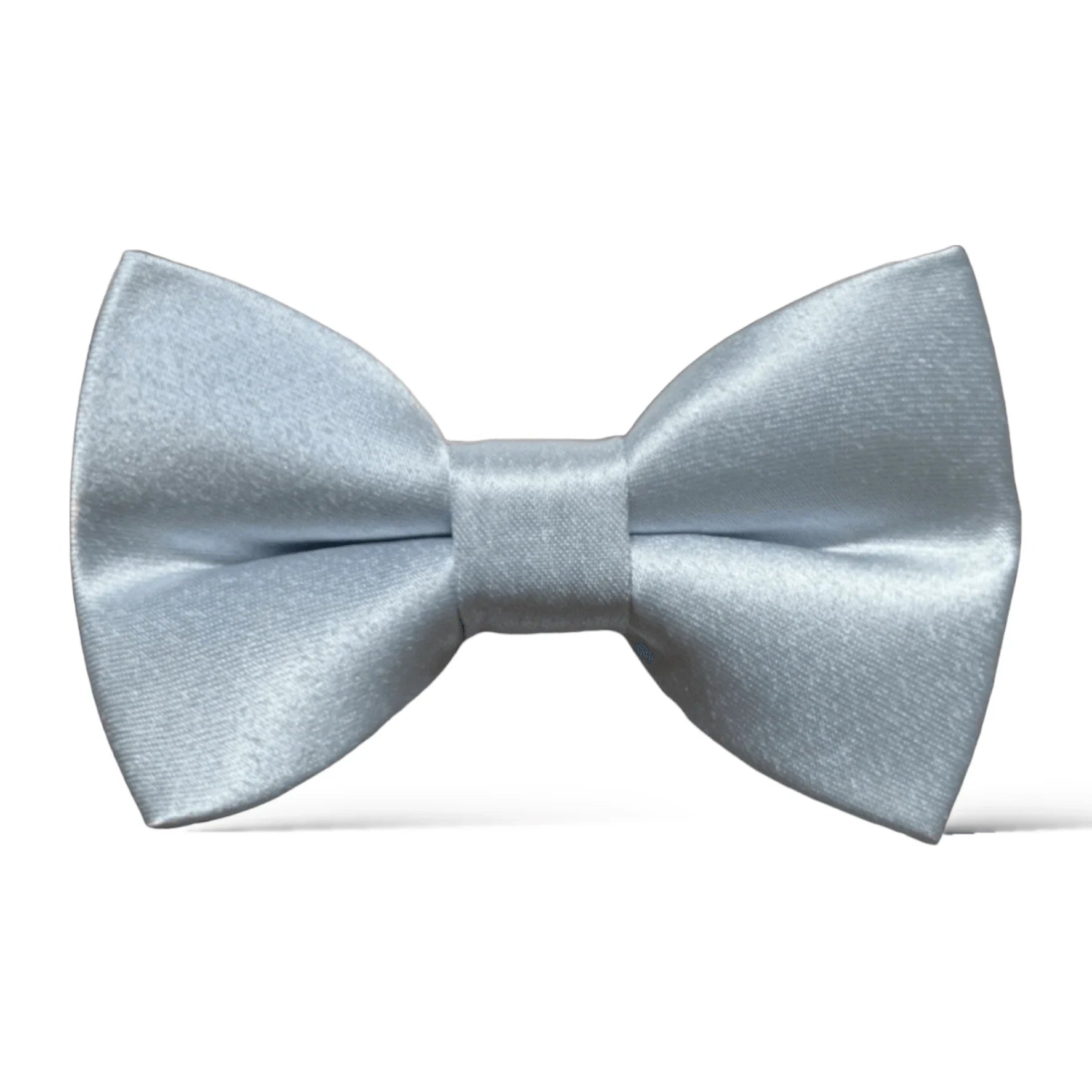 Dusty Blue Bow Tie in Satin for weddings, groomsmen and ring bearers surrounded outfits.