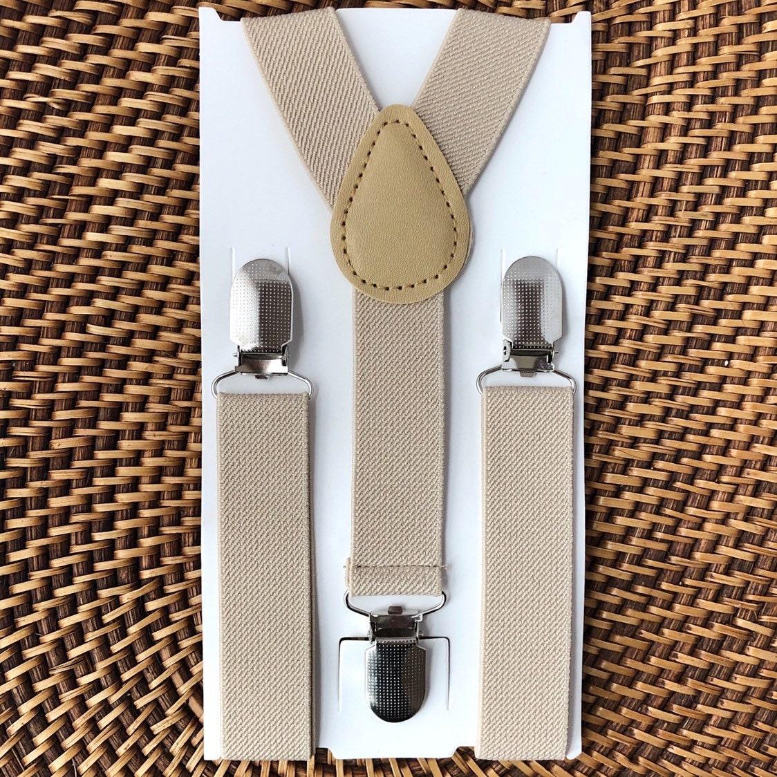 Tan men’s suspenders for wedding