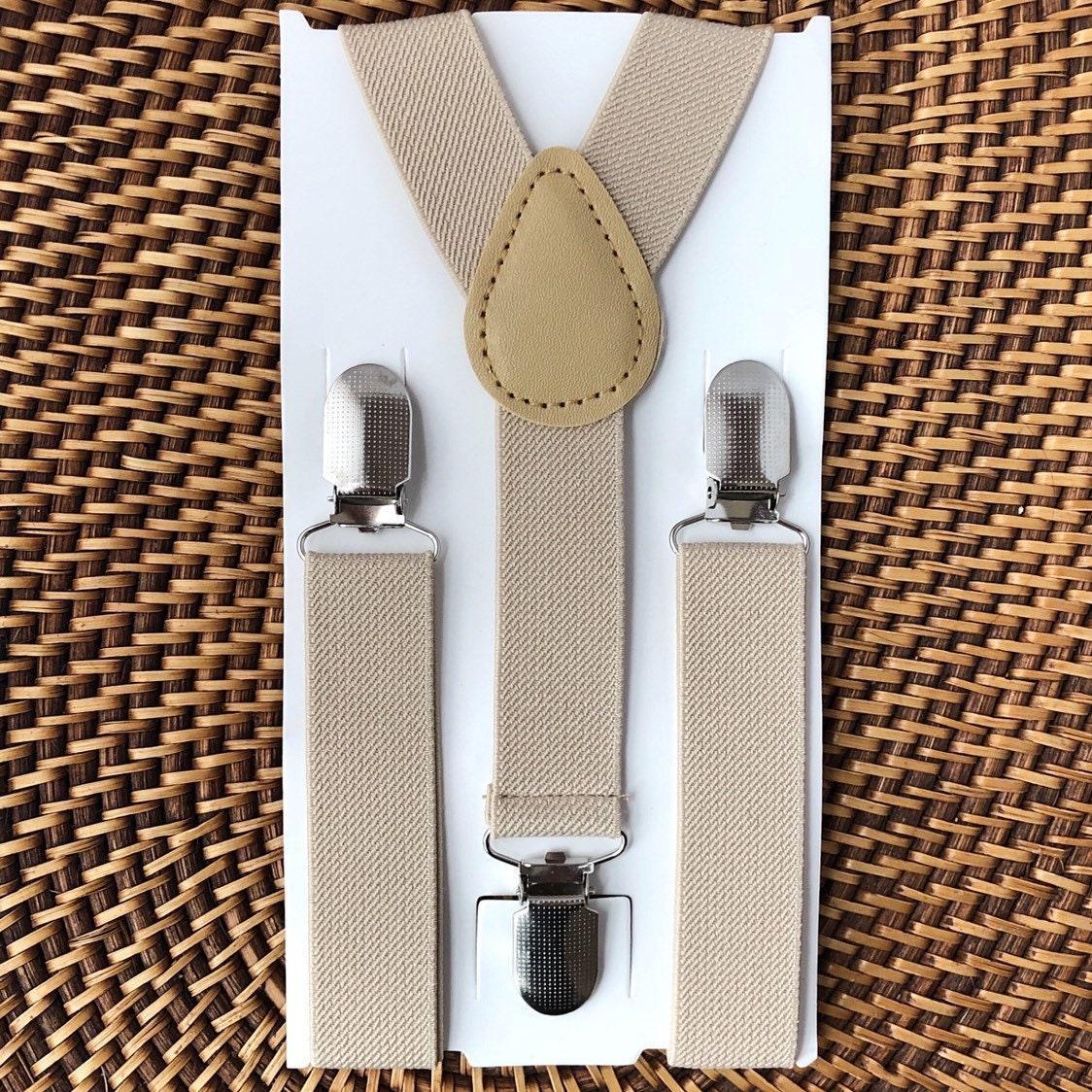 Tan men’s suspenders for wedding