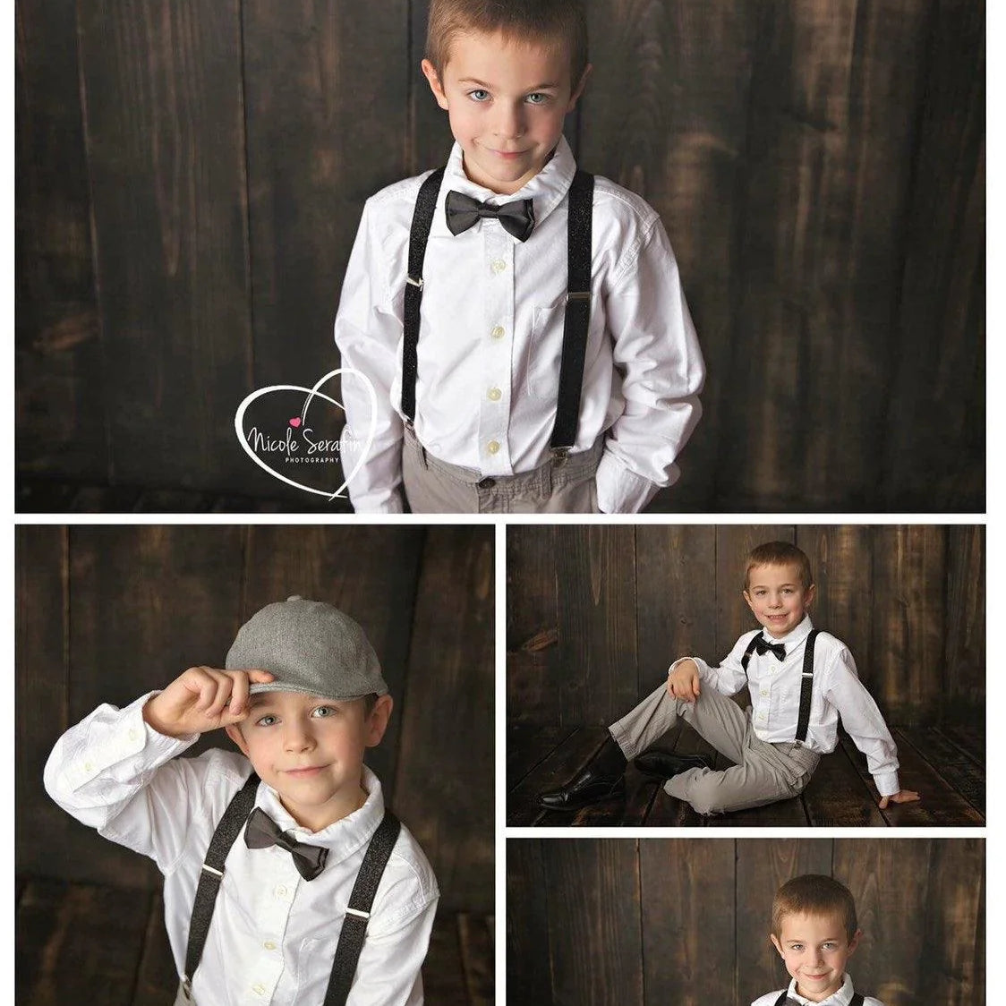 The Bold Bow Tie size chart for bow tie and suspender sets showing Small, Medium, Adult, and Big & Tall sizes with typical age ranges, suspender lengths, and bow tie widths. Small fits ages 6 months–6 years with 18–29 inch suspenders and a 3.5 inch bow tie; Medium fits ages 7–12 years with 25.5–40 inch suspenders and a 4 inch bow tie; Adult fits ages 13 years–6 feet tall with 25.5–40 inch suspenders and a 4.5 inch bow tie; Big & Tall fits over 6 feet tall with 31–53 inch suspenders and a 4.5 inch bow tie.