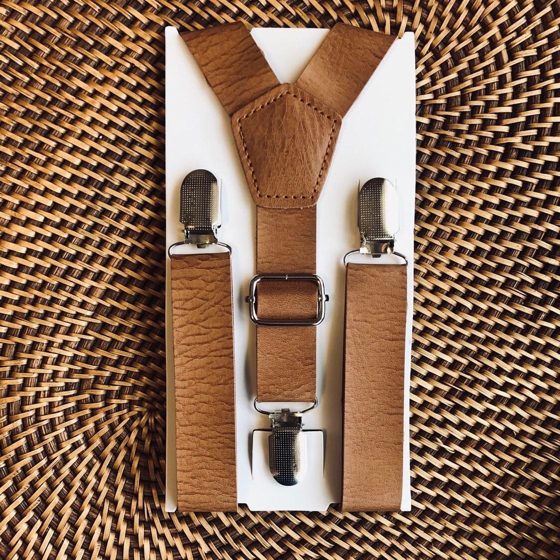 Faux Leather suspenders for men, toddlers and kids handmade in the USA and pre-tied, for wedding, groomsmen and ring bearer.
