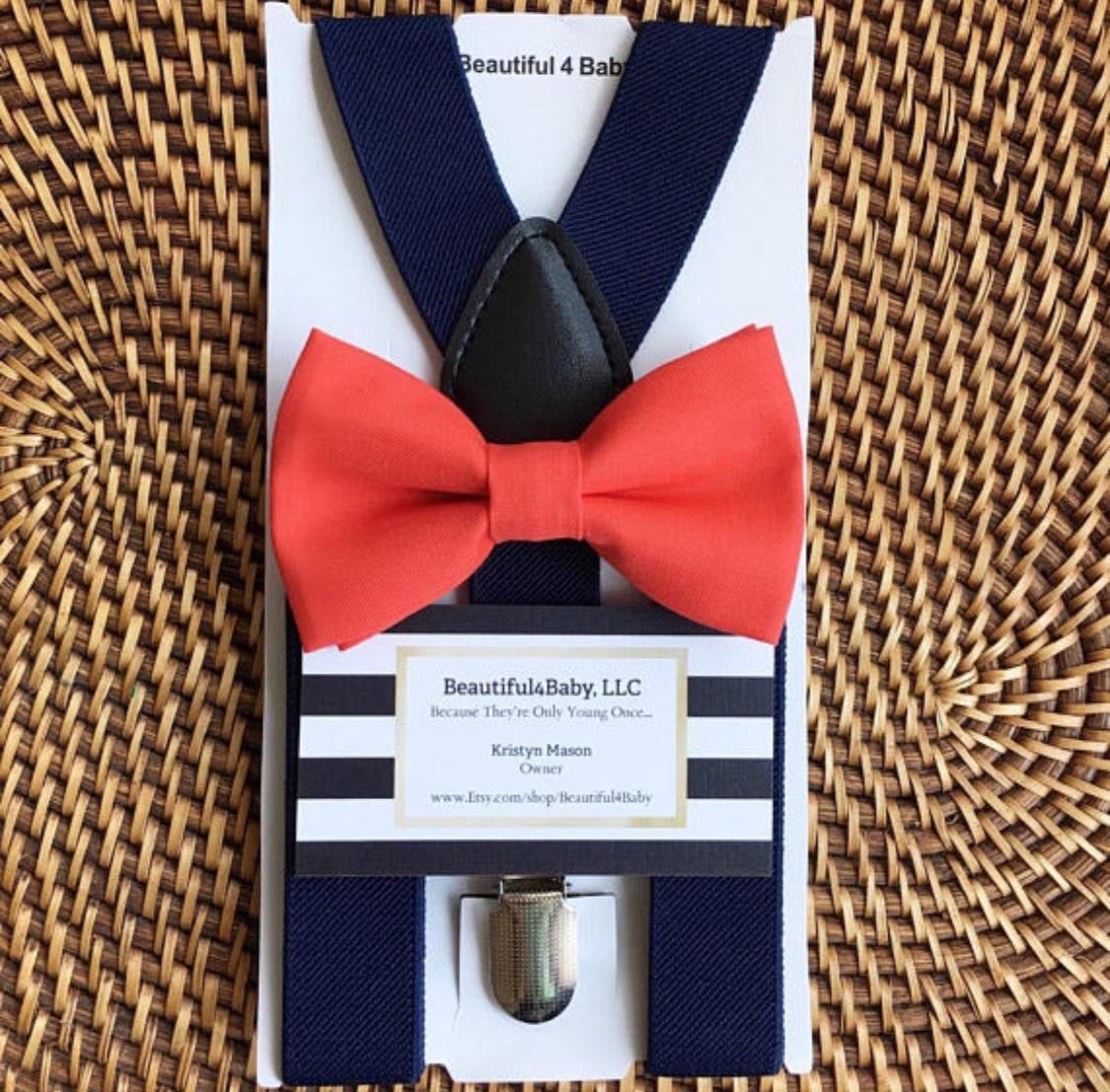 Size chart for suspender and bow tie sets from The Bold Bow Tie. Small (6mo-6yr): 18"-29" suspenders, 3.5" bow. Medium (7-12yr): 25.5"-40" suspenders, 4" bow. Adult (13yr-6ft tall): 25.5"-40" suspenders, 4.5" bow. Big & Tall (Over 6ft tall): 31"-53" suspenders, 4.5" bow. Instructions note to measure from the back waistband over the shoulder to the front waistband for a comfortable fit.