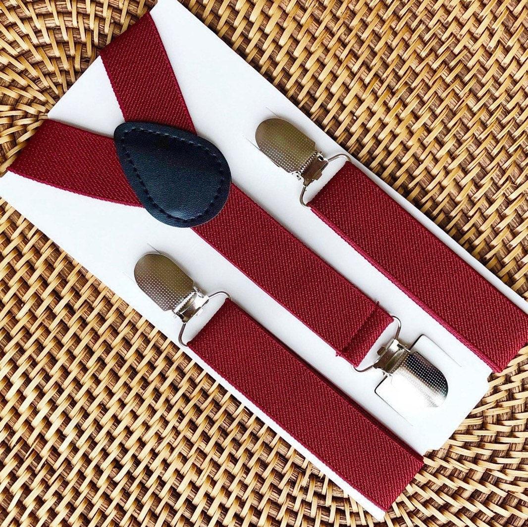 Elastic Burgundy Suspenders for weddings, groomsmen and ring bearer outfits.