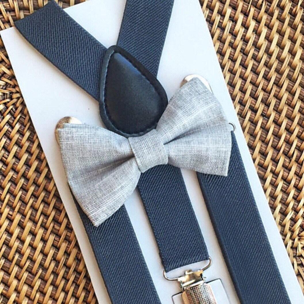 Size chart for suspender and bow tie sets from The Bold Bow Tie. Small (6mo-6yr): 18"-29" suspenders, 3.5" bow. Medium (7-12yr): 25.5"-40" suspenders, 4" bow. Adult (13yr-6ft tall): 25.5"-40" suspenders, 4.5" bow. Big & Tall (Over 6ft tall): 31"-53" suspenders, 4.5" bow. Instructions note to measure from the back waistband over the shoulder to the front waistband for a comfortable fit.