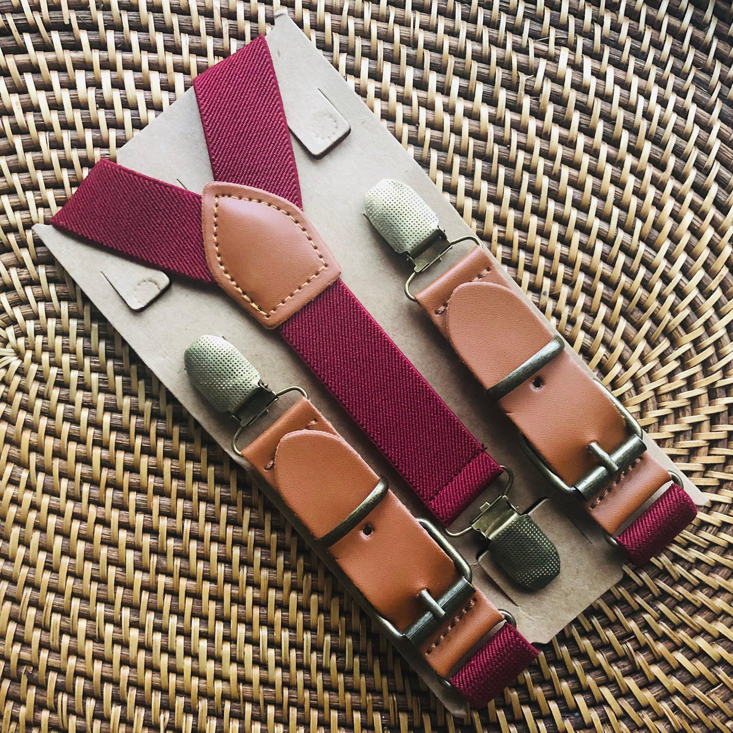 Burgundy suspenders for men, toddlers and kids handmade in the USA and pre-tied, for wedding, groomsmen and ring bearer.