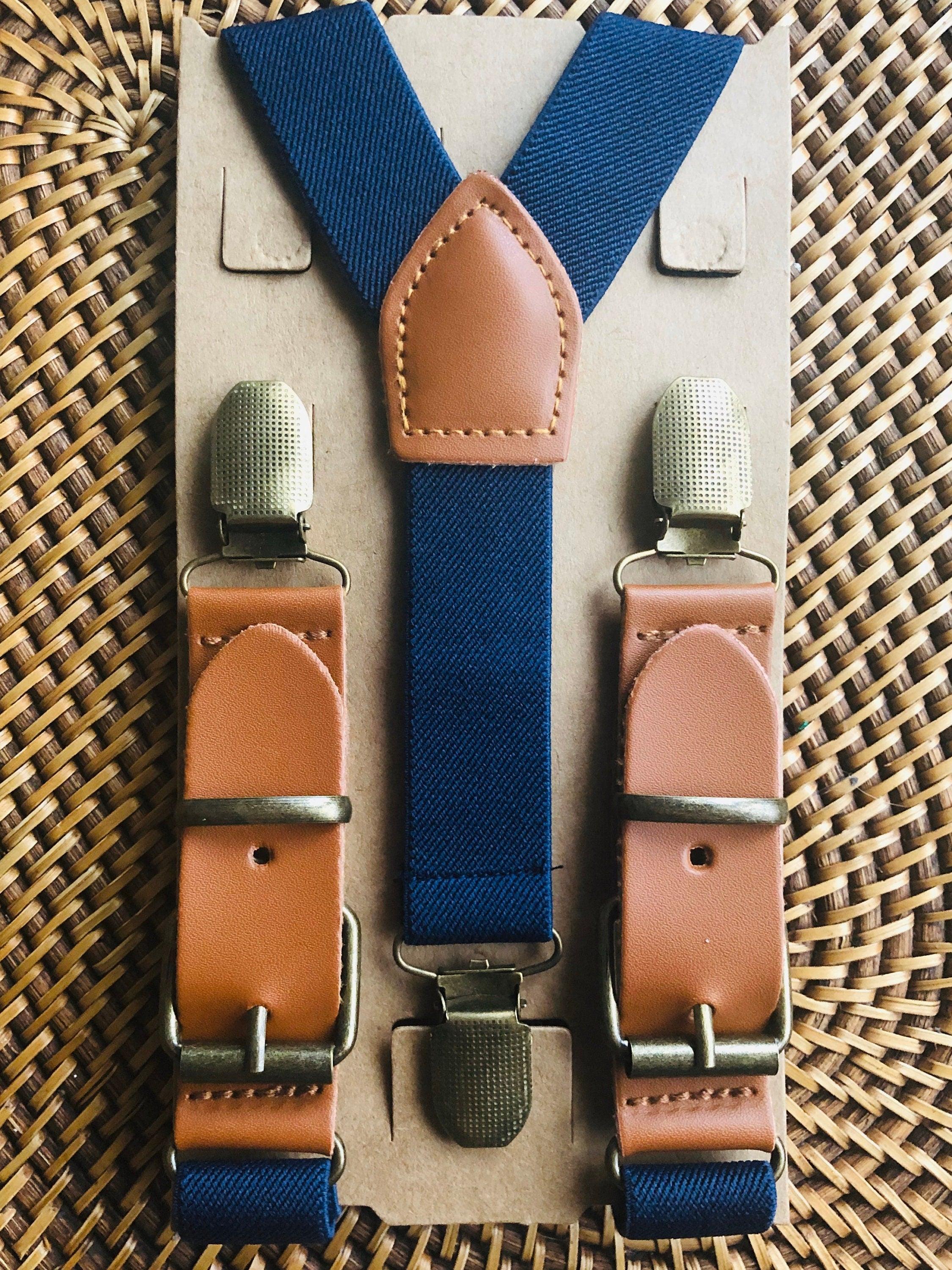 Navy Suspenders with Brass Clips as Buckle Suspenders for weddings, groomsmen and ring bearers.