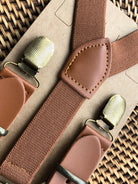 Cognac Vegan Leather Buckle Suspenders for wedding