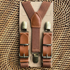 Cognac Vegan Leather Buckle Suspenders for wedding