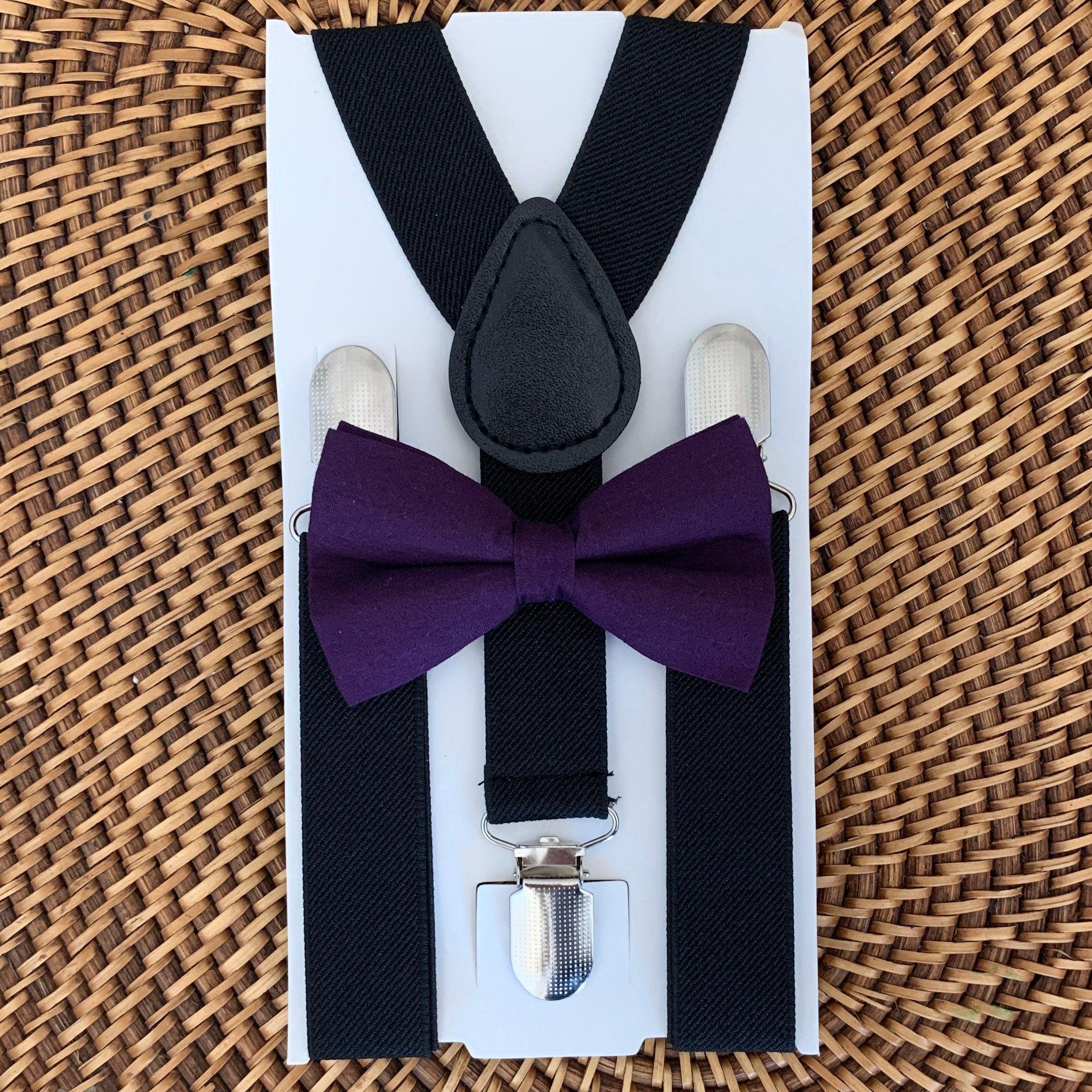 The Bold Bow Tie size chart for bow tie and suspender sets showing Small, Medium, Adult, and Big & Tall sizes with typical age ranges, suspender lengths, and bow tie widths. Small fits ages 6 months–6 years with 18–29 inch suspenders and a 3.5 inch bow tie; Medium fits ages 7–12 years with 25.5–40 inch suspenders and a 4 inch bow tie; Adult fits ages 13 years–6 feet tall with 25.5–40 inch suspenders and a 4.5 inch bow tie; Big & Tall fits over 6 feet tall with 31–53 inch suspenders and a 4.5 inch bow tie.