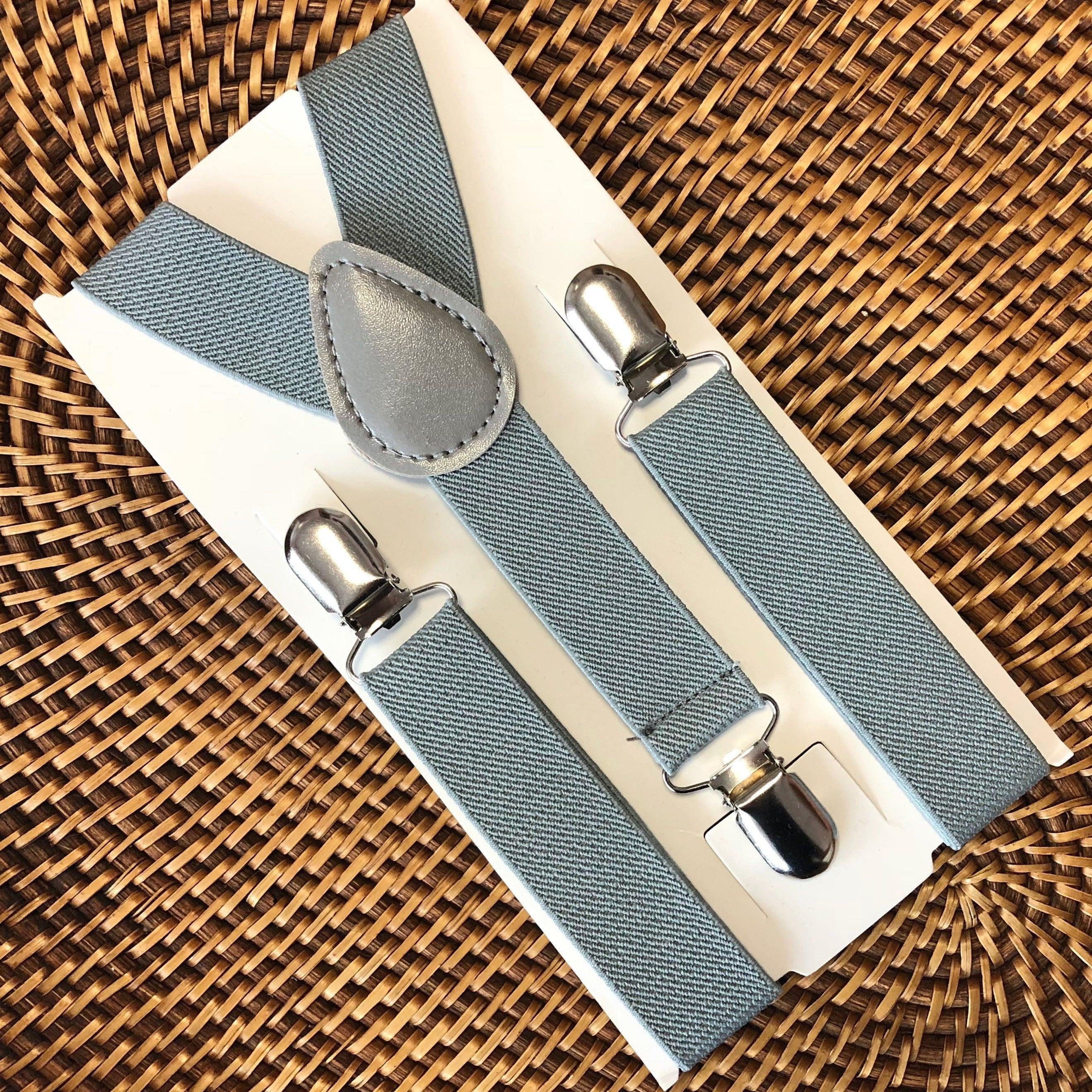 Light gray suspenders for men, toddlers and kids handmade in the USA and pre-tied, for wedding, groomsmen and ring bearer.