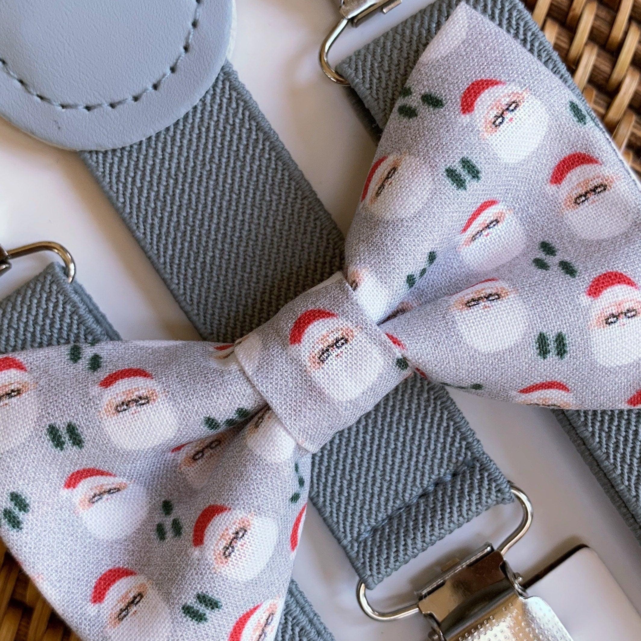 Size chart for suspender and bow tie sets from The Bold Bow Tie. Small (6mo-6yr): 18"-29" suspenders, 3.5" bow. Medium (7-12yr): 25.5"-40" suspenders, 4" bow. Adult (13yr-6ft tall): 25.5"-40" suspenders, 4.5" bow. Big & Tall (Over 6ft tall): 31"-53" suspenders, 4.5" bow. Instructions note to measure from the back waistband over the shoulder to the front waistband for a comfortable fit.